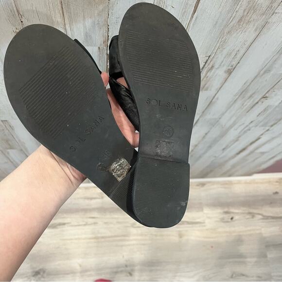 Sol Sana Black Leather Paradise Slide Sandals - Picture 6 of 7